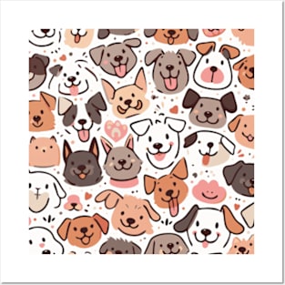 Happy Cute Puppies Pattern Posters and Art